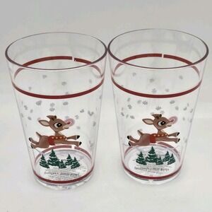 Pottery Barn Kids‎ Rudolf Juice Cups Set Of 2 Plastic Christmas Holiday